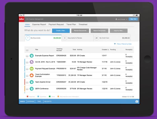 screenshot of Infor Expense Management